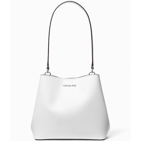 New Michael Kors Pratt Medium Shoulder Bag Optic White - Picture 1 of 4